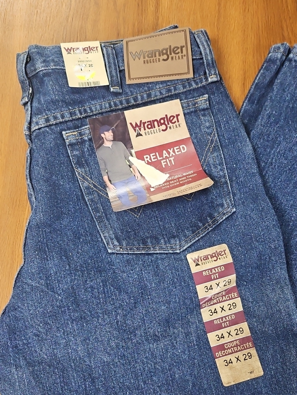 Wrangler Dark Blue Denim Jeans with Contrast Yellow Stitching